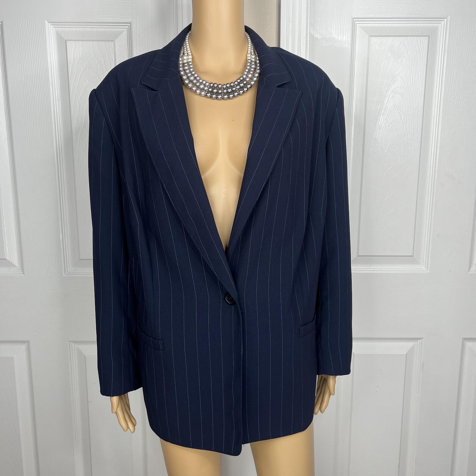 John Meyer Polyester Pant Suit Size 22W Blue Striped Notch Collar 2PC Pockets