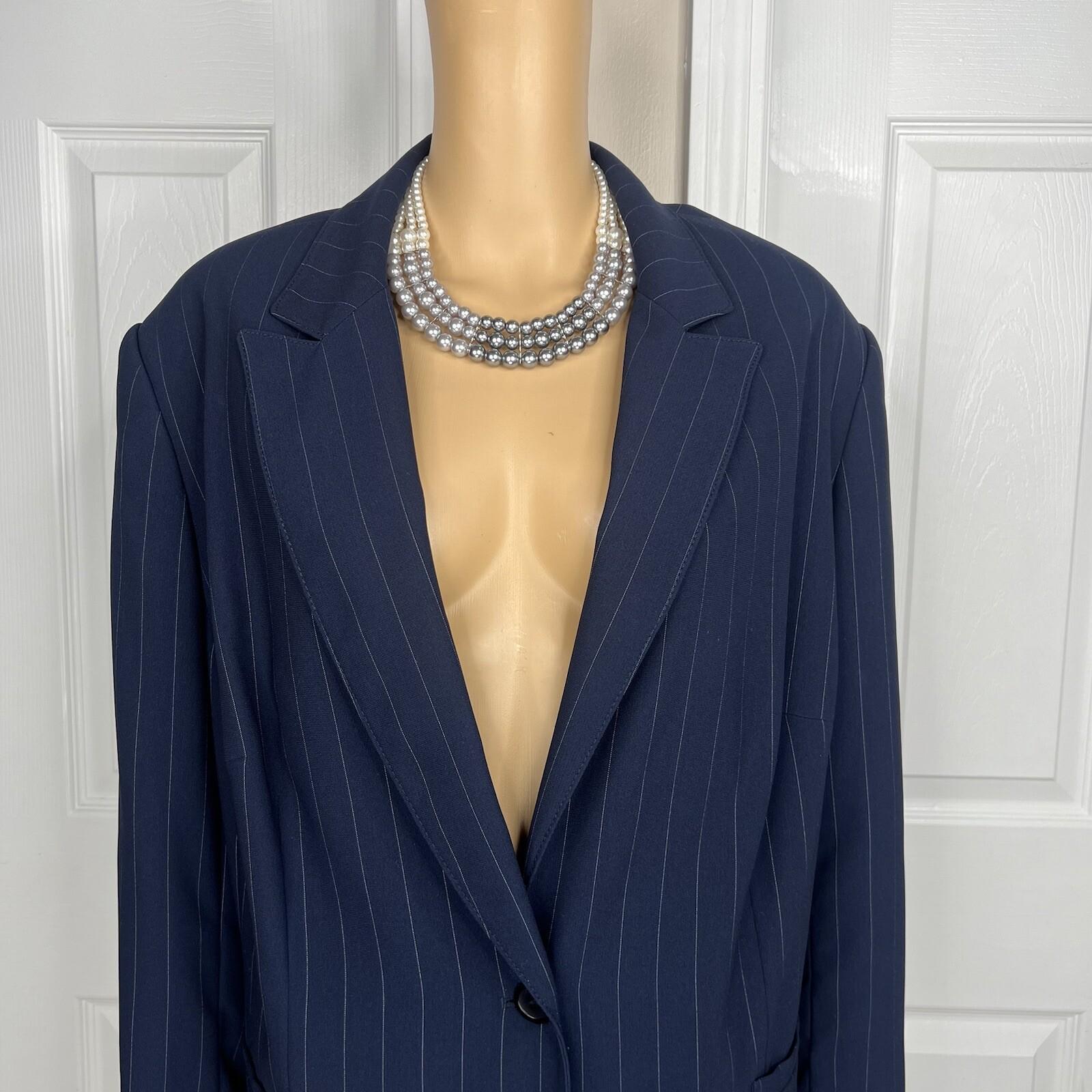 John Meyer Polyester Pant Suit Size 22W Blue Striped Notch Collar 2PC Pockets