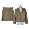 Tahari ASL Polyester Rayon Stretch Skirt Suit 14 Beige Striped Pleated Plaid