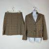 Tahari ASL Polyester Rayon Stretch Skirt Suit 14 Beige Striped Pleated Plaid