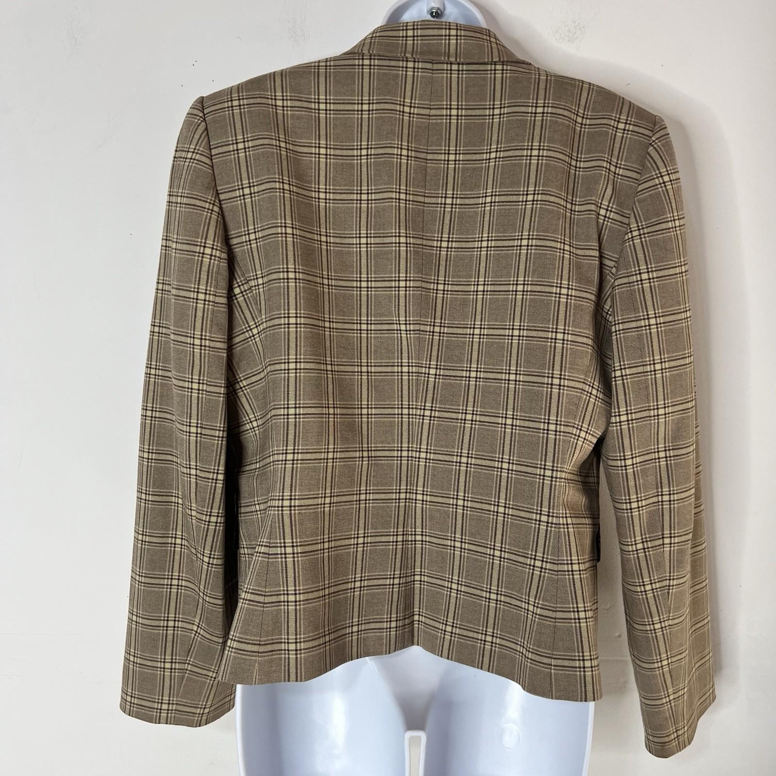 Tahari ASL Polyester Rayon Stretch Skirt Suit 14 Beige Striped Pleated Plaid