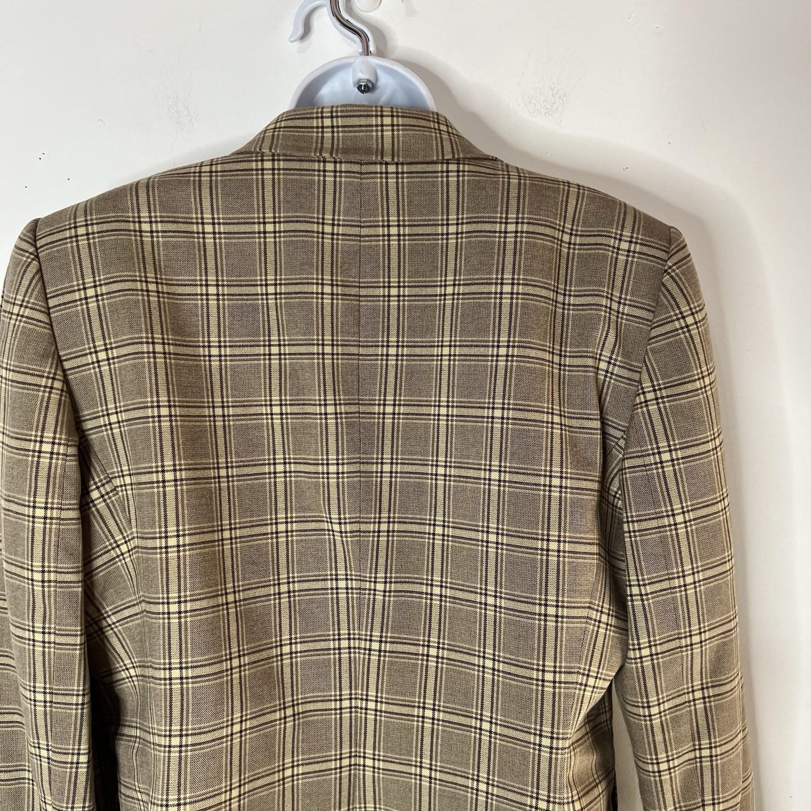 Tahari ASL Polyester Rayon Stretch Skirt Suit 14 Beige Striped Pleated Plaid