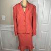 Le Suit Polyester Rayon Skirt Suit Size 18 Striped Light Orange Ruffle 2PC
