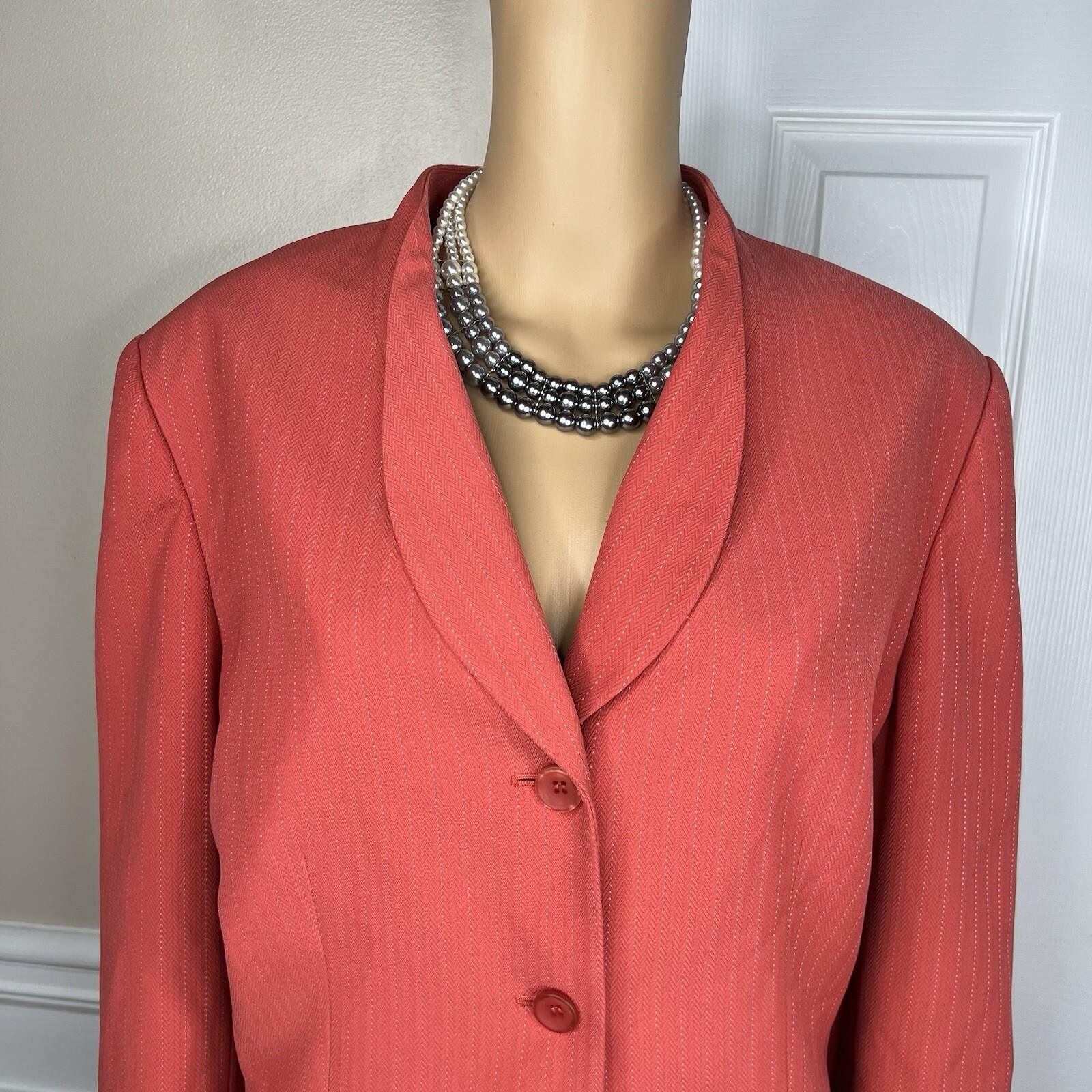 Le Suit Polyester Rayon Skirt Suit Size 18 Striped Light Orange Ruffle 2PC