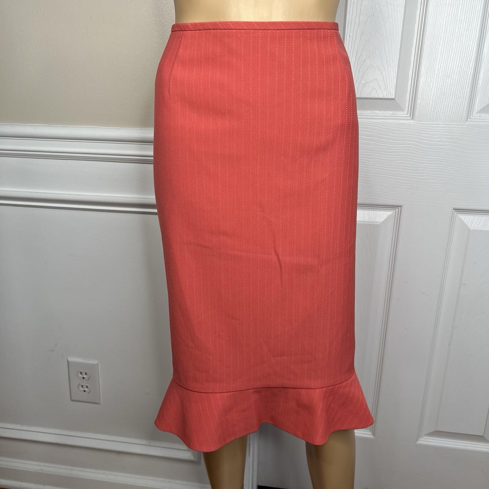 Le Suit Polyester Rayon Skirt Suit Size 18 Striped Light Orange Ruffle 2PC