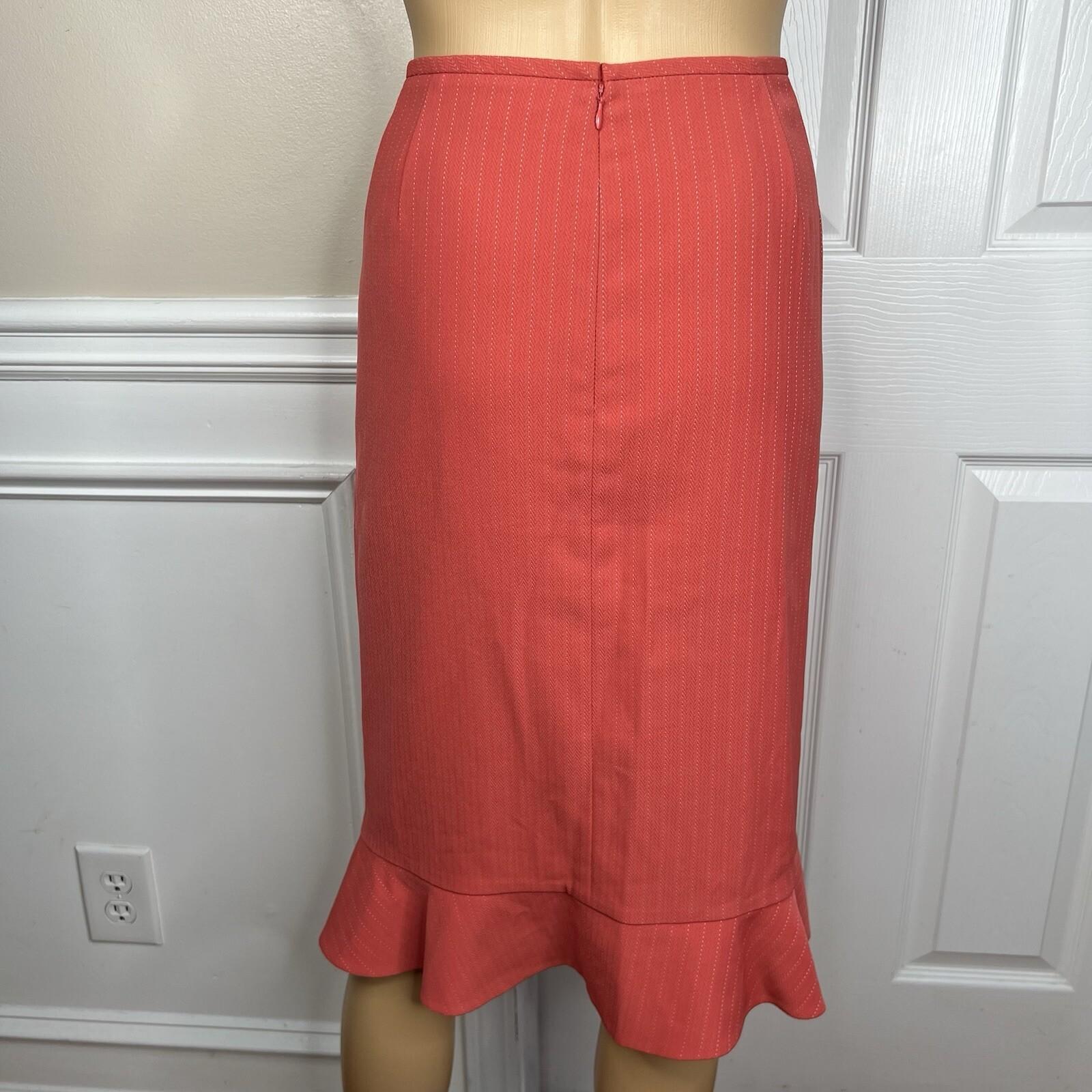 Le Suit Polyester Rayon Skirt Suit Size 18 Striped Light Orange Ruffle 2PC