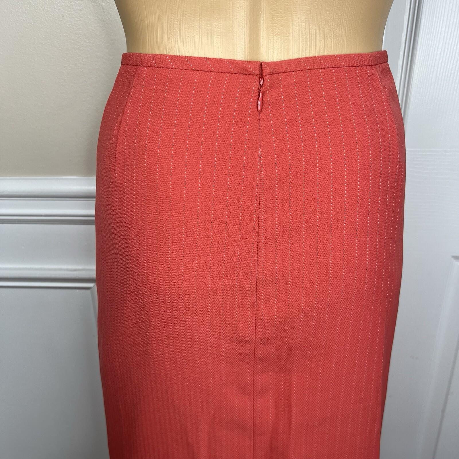 Le Suit Polyester Rayon Skirt Suit Size 18 Striped Light Orange Ruffle 2PC