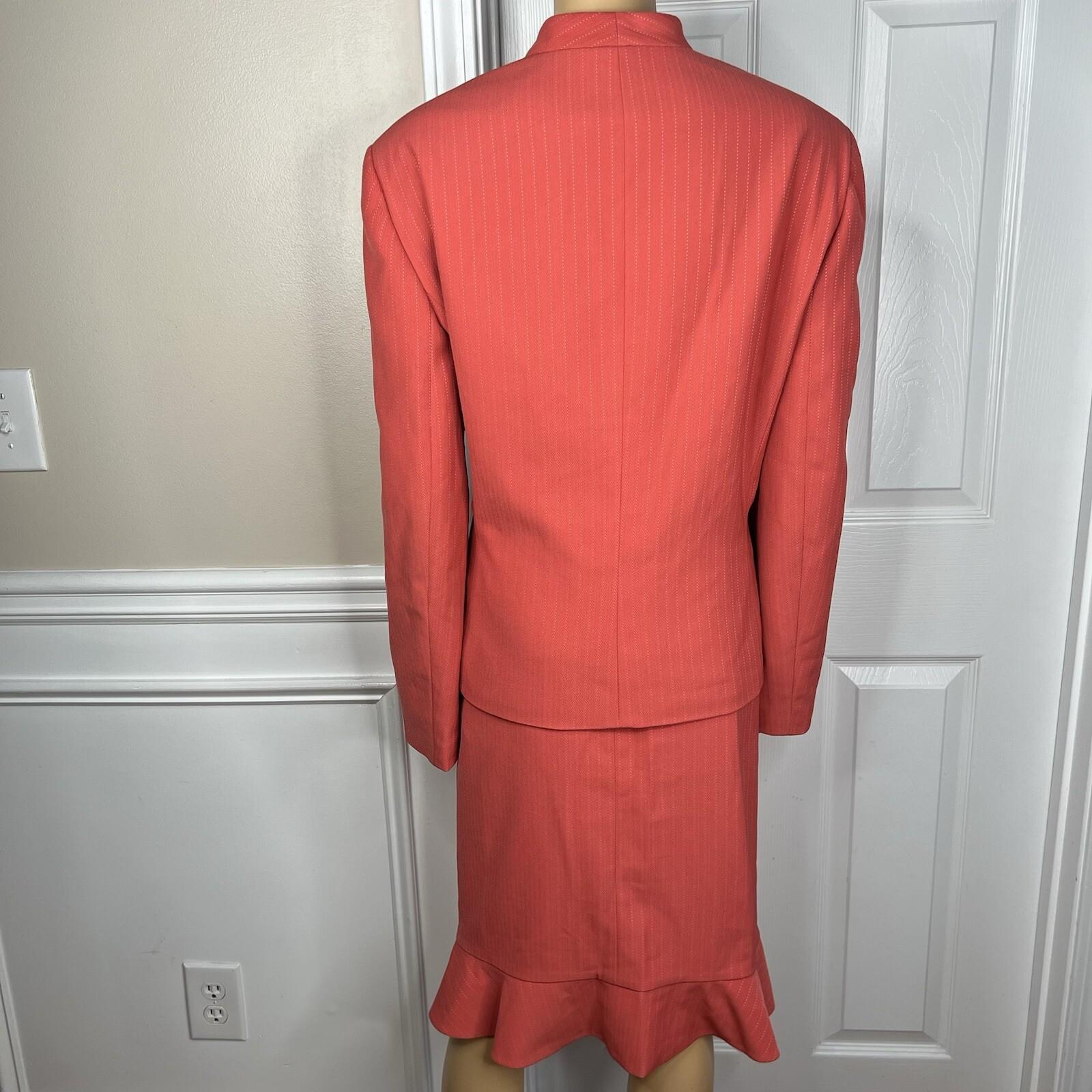 Le Suit Polyester Rayon Skirt Suit Size 18 Striped Light Orange Ruffle 2PC