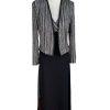 Patra Sequin Metallic Stretch Dress Suit Size 8 Vintage Black Silver Maxi Lined