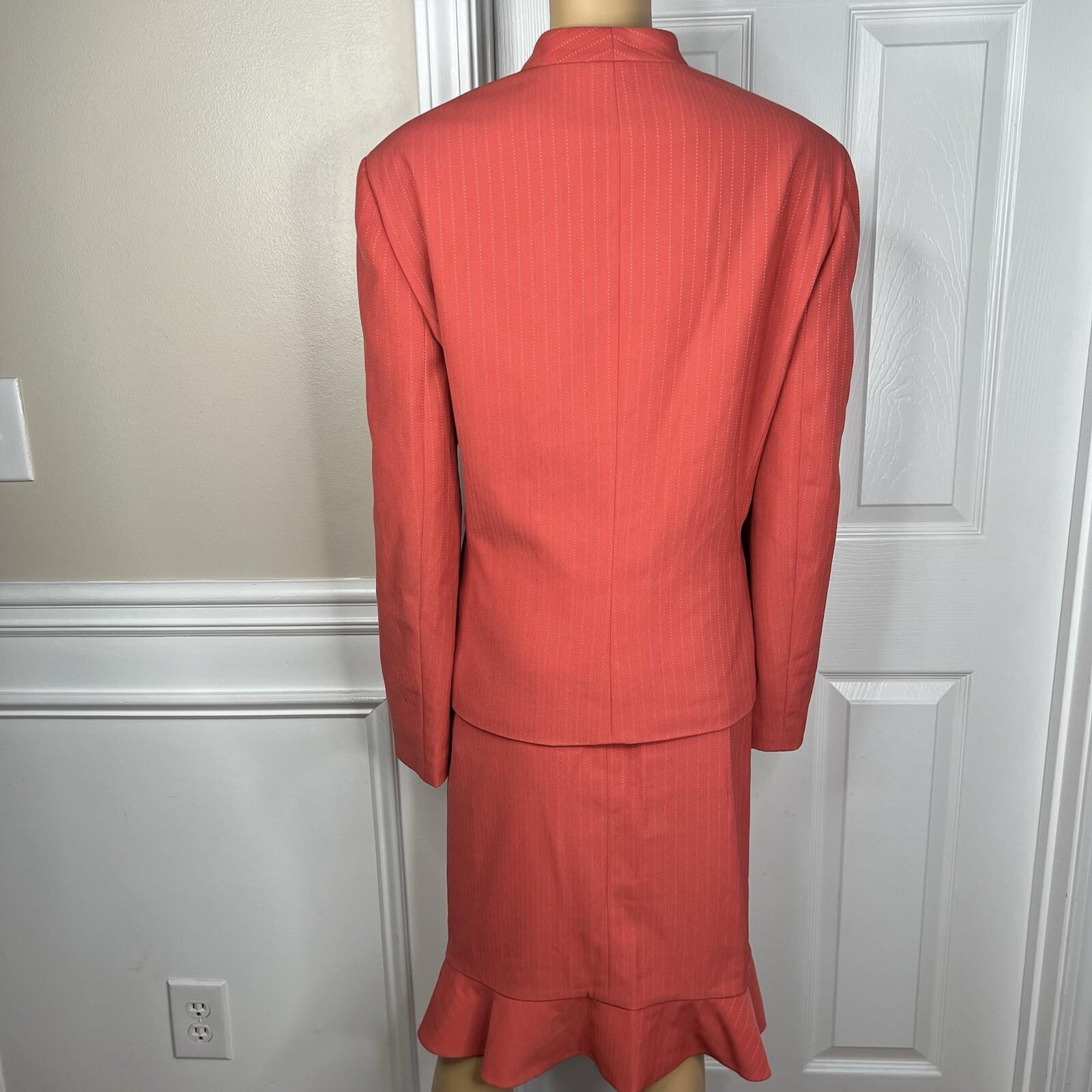 Le Suit Polyester Rayon Skirt Suit Size 18 Striped Light Orange Ruffle 2PC