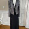 Patra Sequin Metallic Stretch Dress Suit Size 8 Vintage Black Silver Maxi Lined