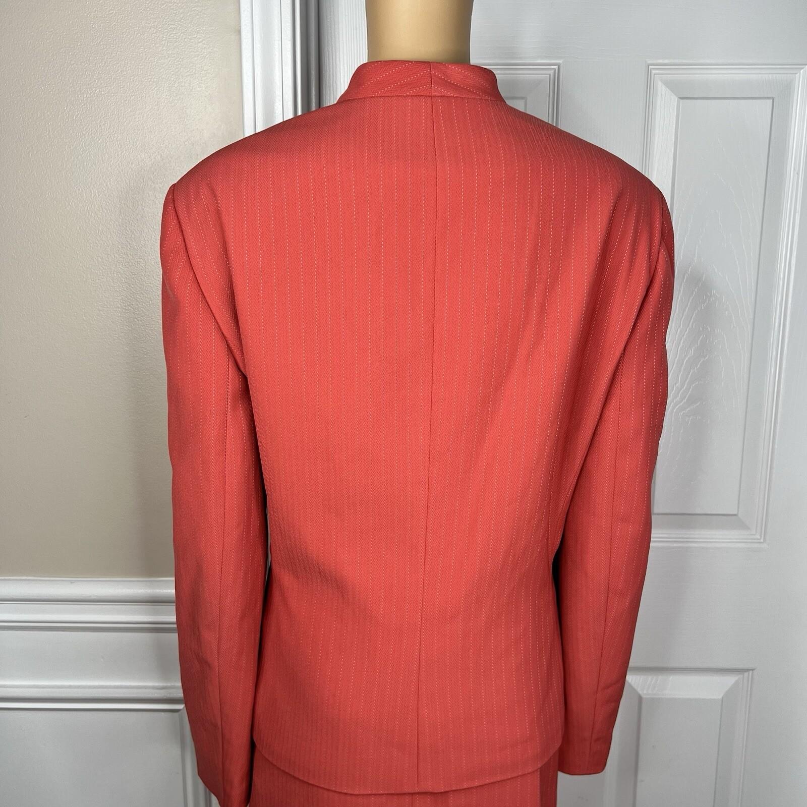 Le Suit Polyester Rayon Skirt Suit Size 18 Striped Light Orange Ruffle 2PC