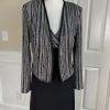 Patra Sequin Metallic Stretch Dress Suit Size 8 Vintage Black Silver Maxi Lined