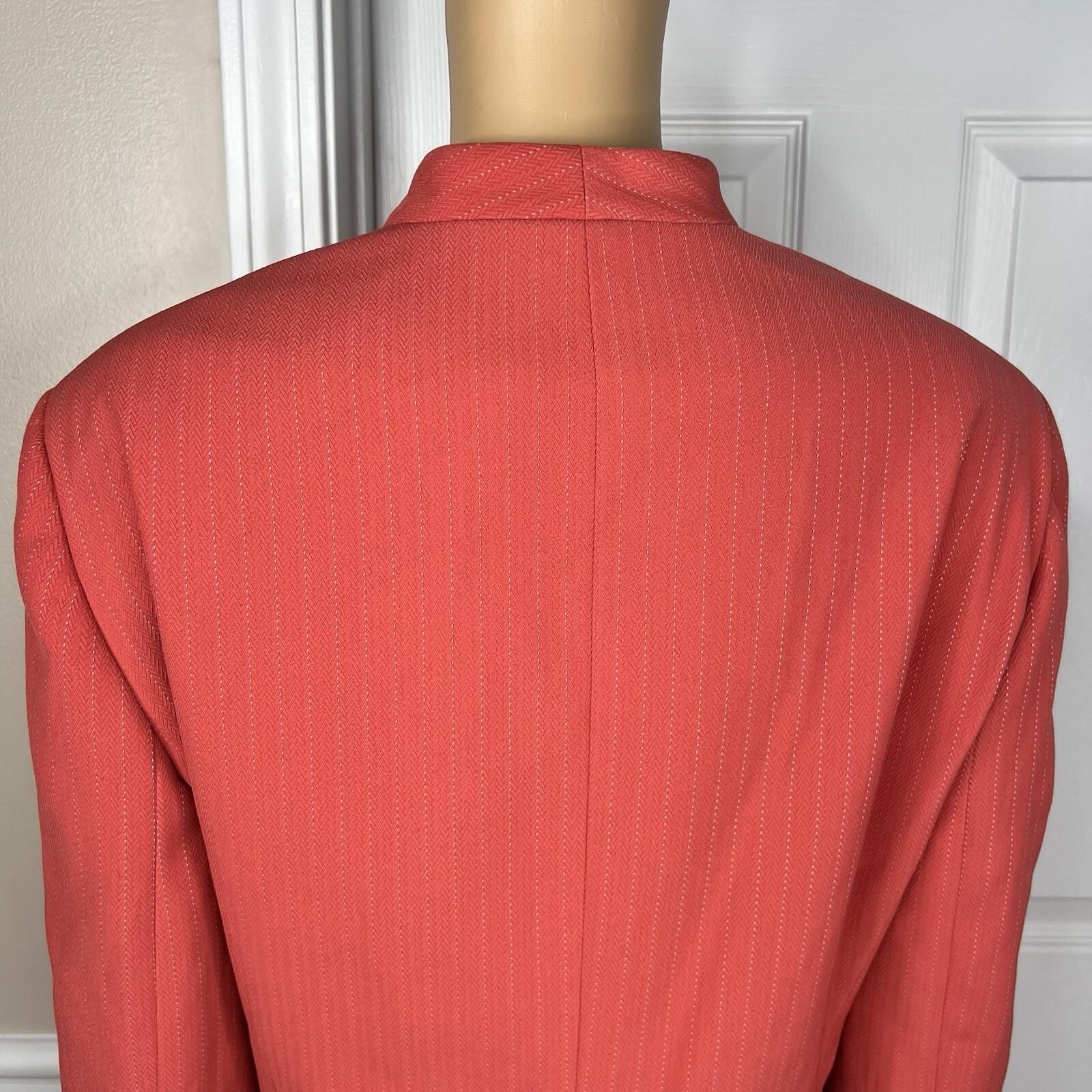 Le Suit Polyester Rayon Skirt Suit Size 18 Striped Light Orange Ruffle 2PC