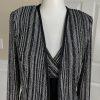 Patra Sequin Metallic Stretch Dress Suit Size 8 Vintage Black Silver Maxi Lined