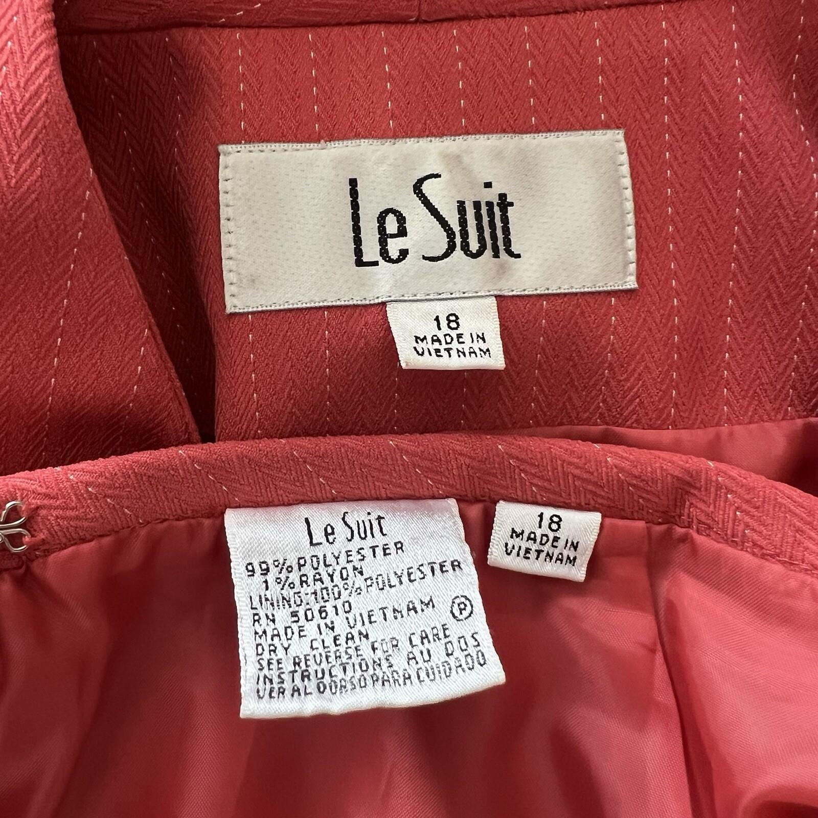Le Suit Polyester Rayon Skirt Suit Size 18 Striped Light Orange Ruffle 2PC