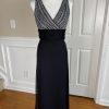Patra Sequin Metallic Stretch Dress Suit Size 8 Vintage Black Silver Maxi Lined