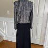 Patra Sequin Metallic Stretch Dress Suit Size 8 Vintage Black Silver Maxi Lined