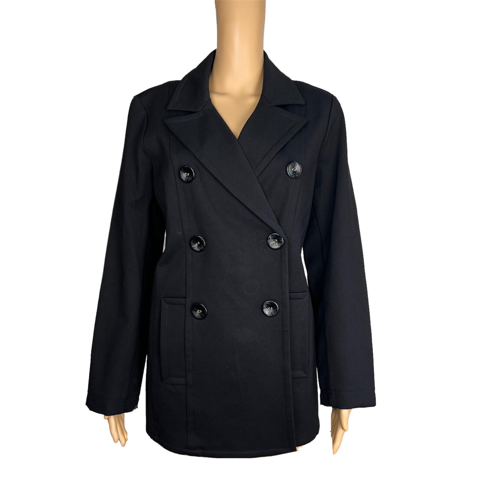 T Tahari Women Polyester Nylon Stretch Size 14 Black Double Breasted Coat New