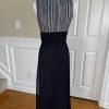 Patra Sequin Metallic Stretch Dress Suit Size 8 Vintage Black Silver Maxi Lined