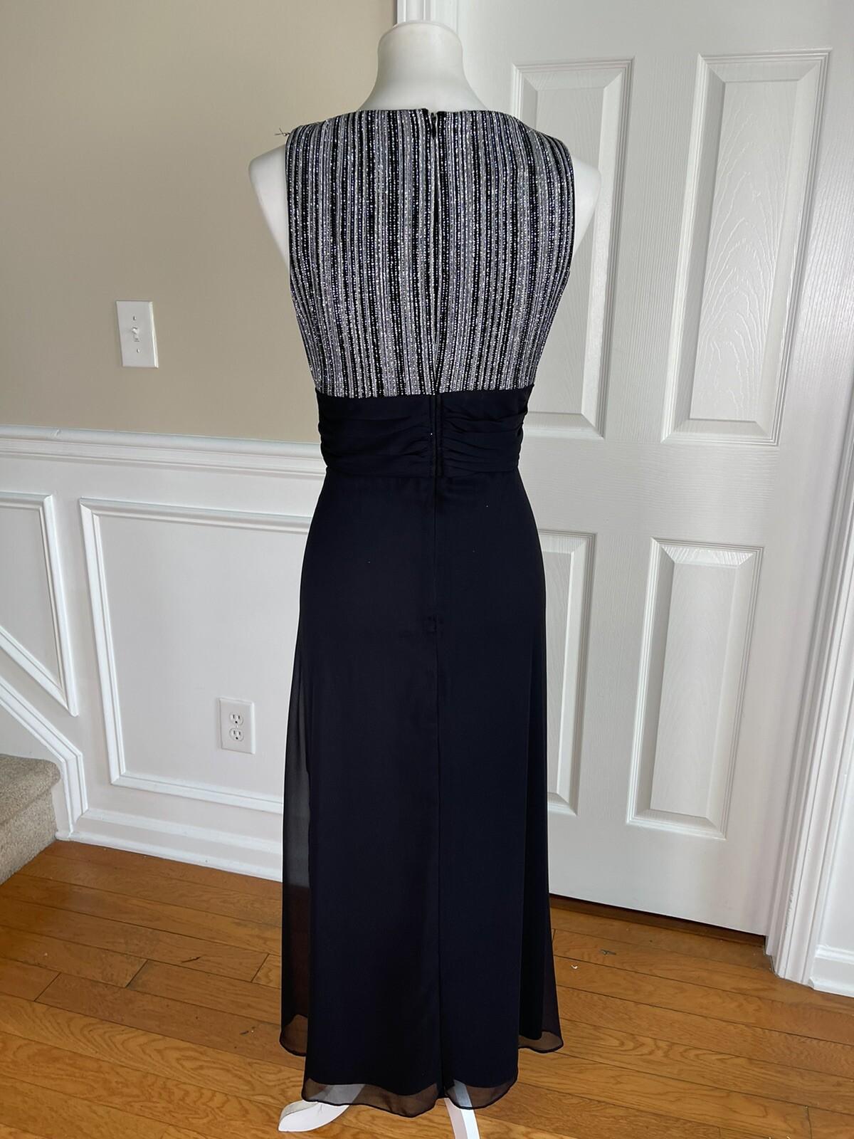 Patra Sequin Metallic Stretch Dress Suit Size 8 Vintage Black Silver Maxi Lined