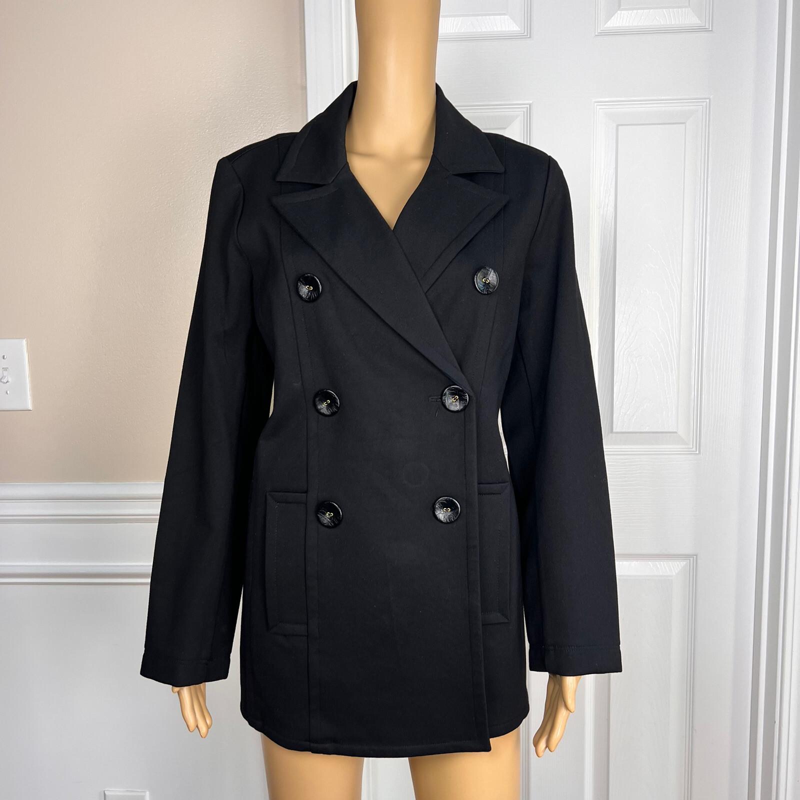 T Tahari Women Polyester Nylon Stretch Size 14 Black Double Breasted Coat New