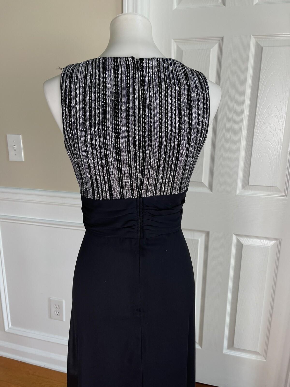 Patra Sequin Metallic Stretch Dress Suit Size 8 Vintage Black Silver Maxi Lined