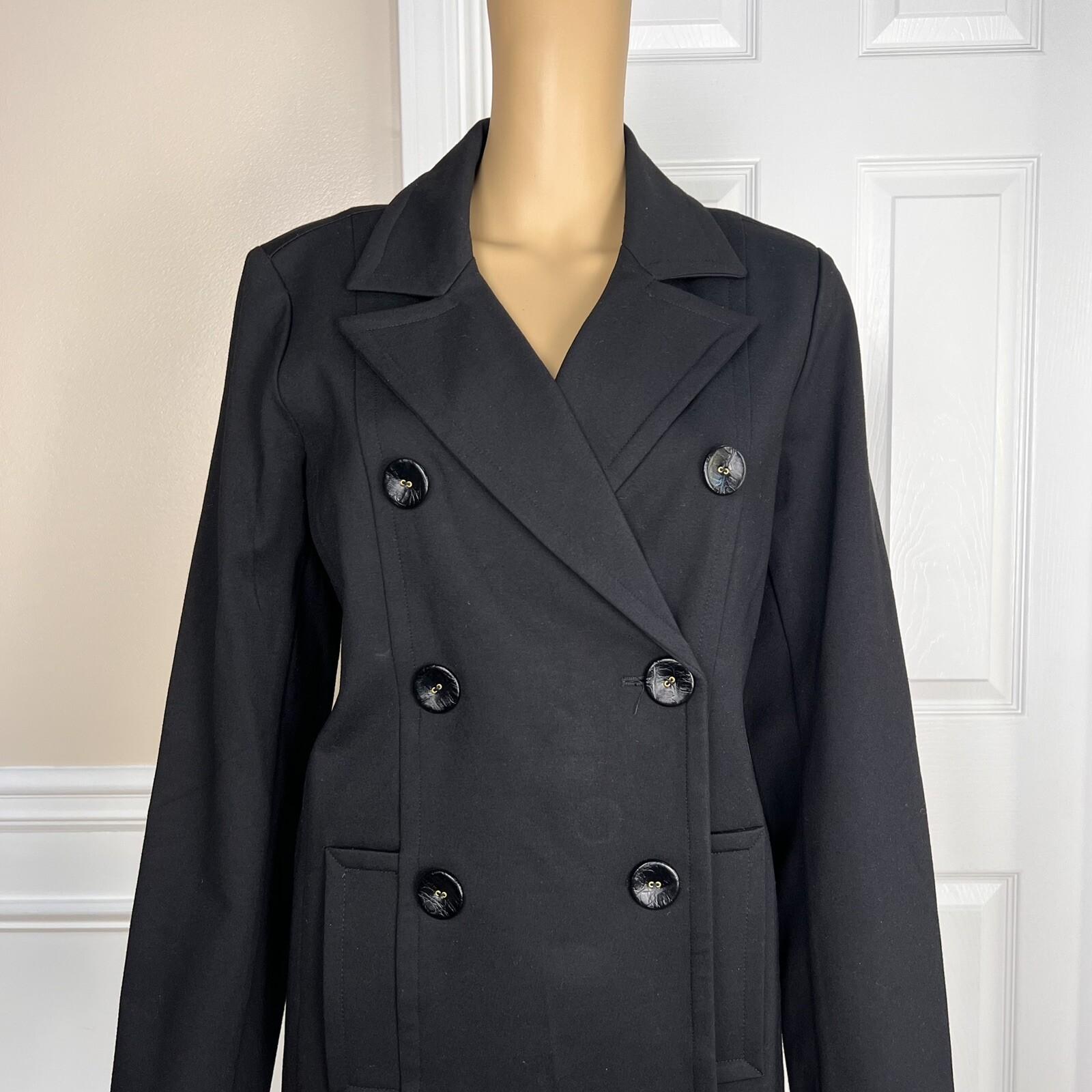 T Tahari Women Polyester Nylon Stretch Size 14 Black Double Breasted Coat New
