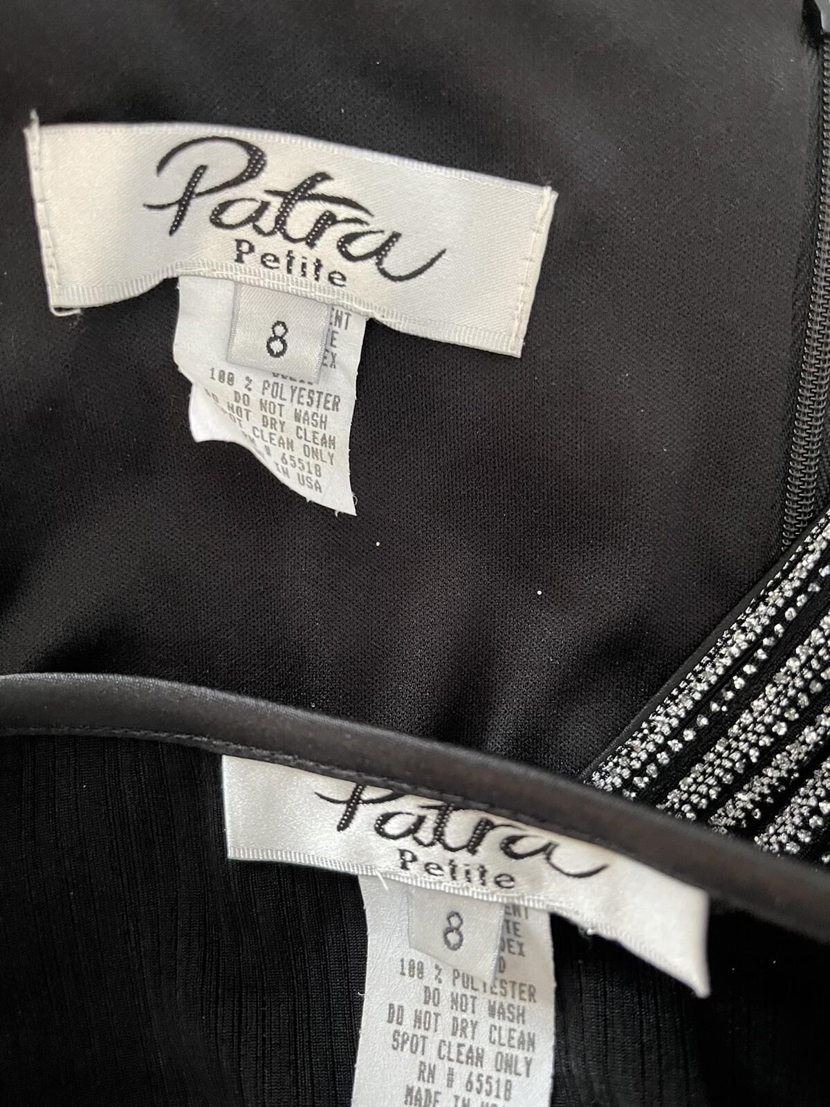Patra Sequin Metallic Stretch Dress Suit Size 8 Vintage Black Silver Maxi Lined