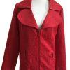 LAURA ASHLEY Women Textured Red Zippered Polyester Lined Blazer Size L