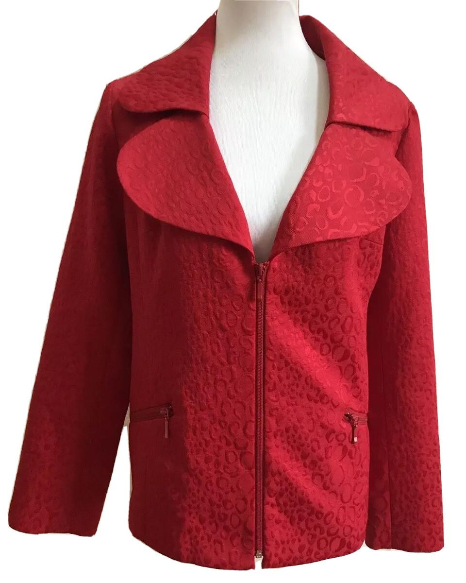 LAURA ASHLEY Women Textured Red Zippered Polyester Lined Blazer Size L