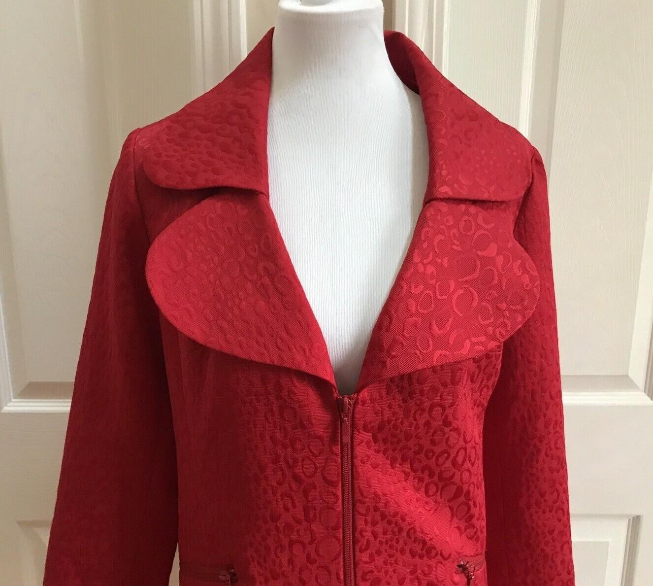 LAURA ASHLEY Women Textured Red Zippered Polyester Lined Blazer Size L
