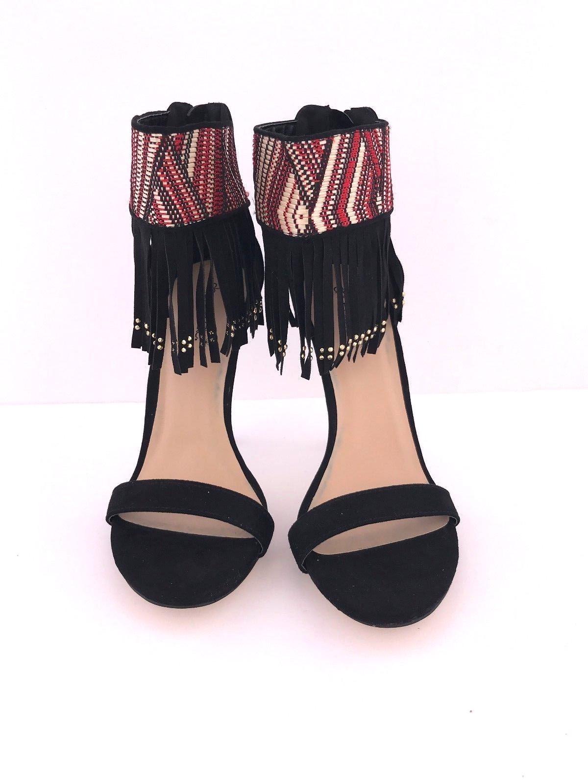 EVELYN Women Studded Fringe Embellishments Embroidered Pattern Size 9