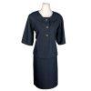 SHARAGANO 2PC Blue Polyester Rayon Stretch Short Sleeves Skirt Suit Size 12