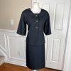 SHARAGANO 2PC Blue Polyester Rayon Stretch Short Sleeves Skirt Suit Size 12