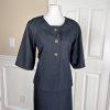 SHARAGANO 2PC Blue Polyester Rayon Stretch Short Sleeves Skirt Suit Size 12