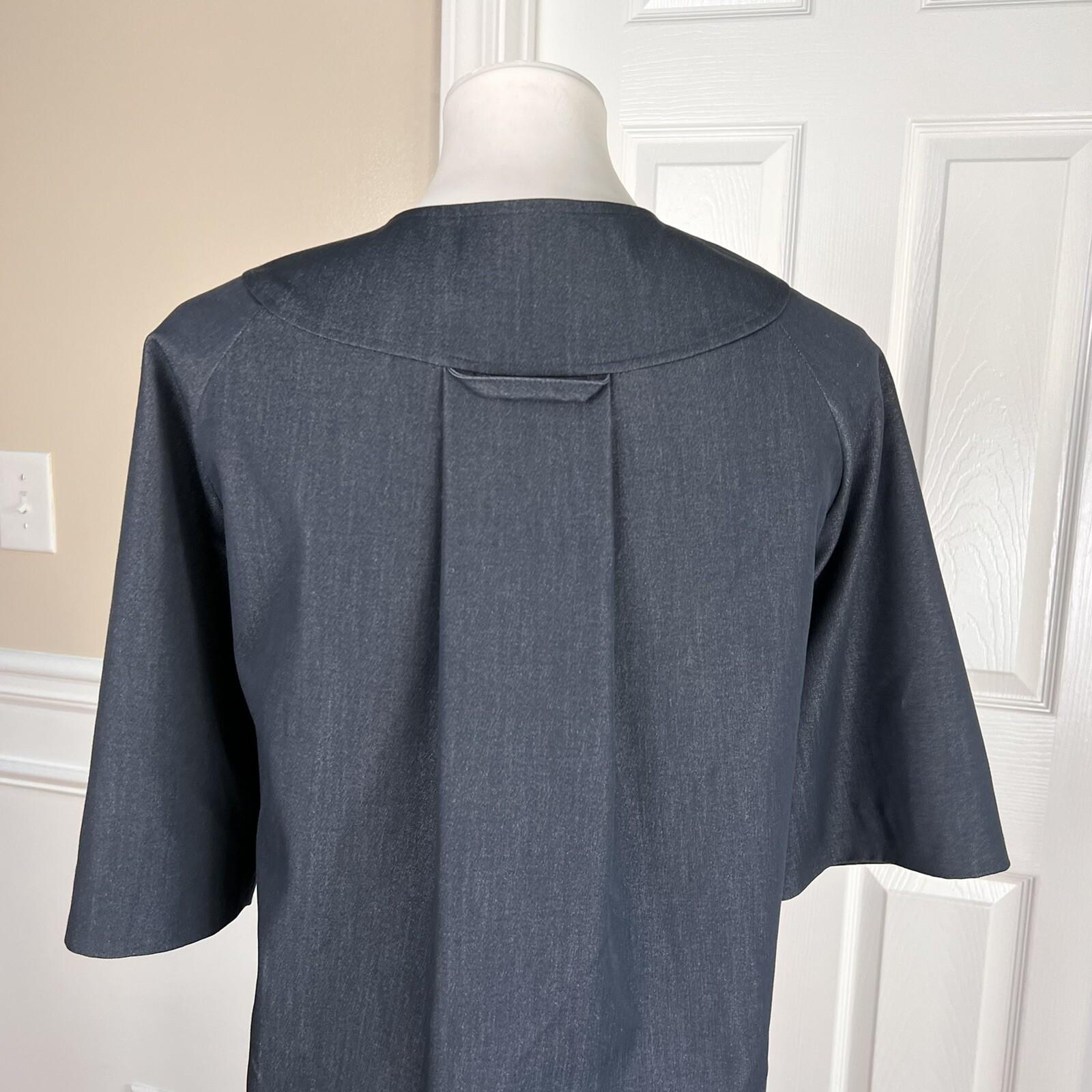 SHARAGANO 2PC Blue Polyester Rayon Stretch Short Sleeves Skirt Suit Size 12
