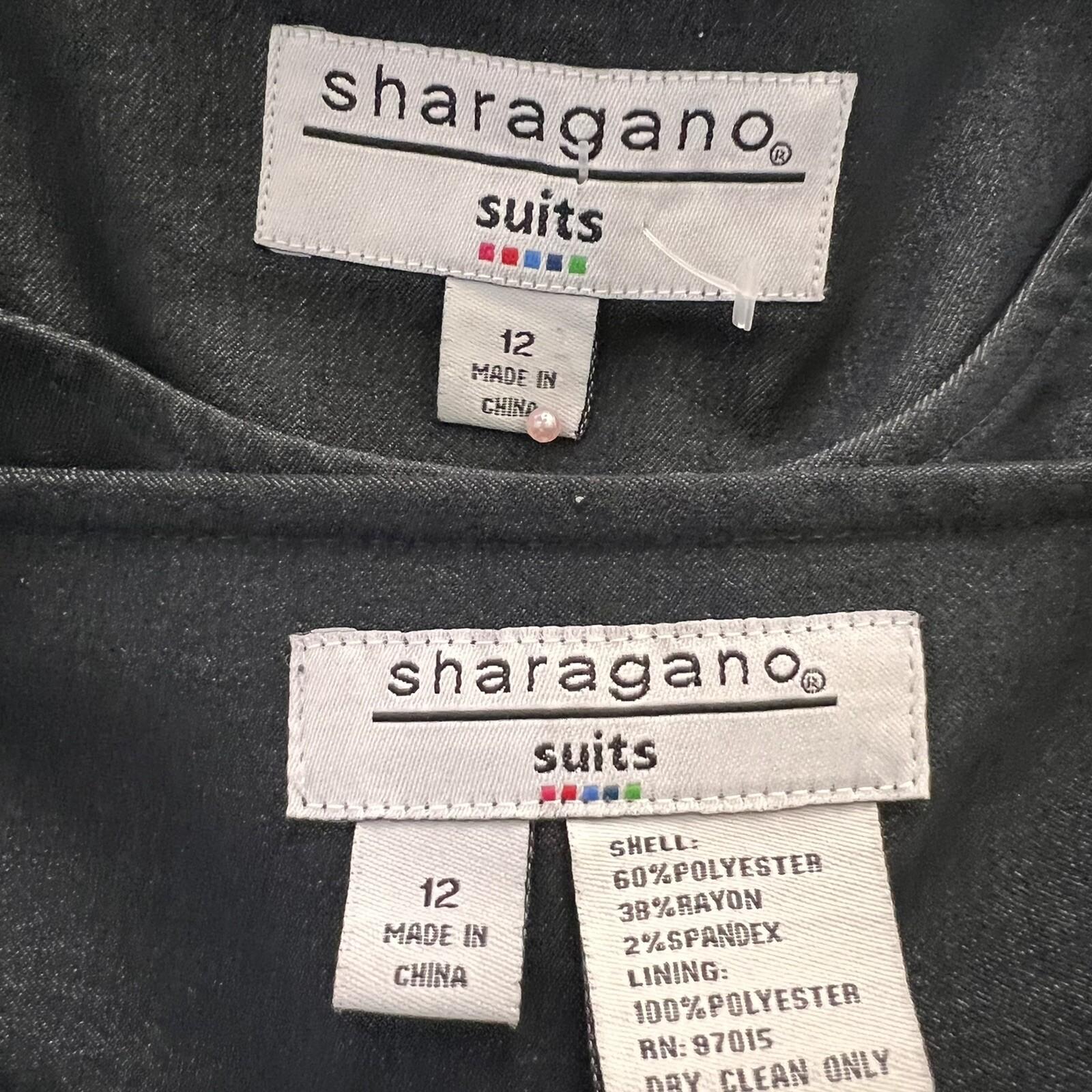 SHARAGANO 2PC Blue Polyester Rayon Stretch Short Sleeves Skirt Suit Size 12