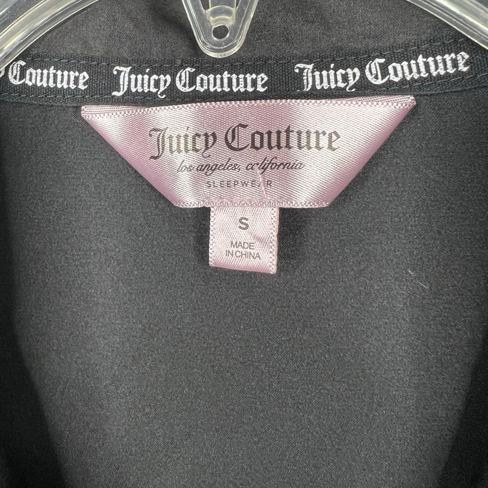 Juicy Couture Satin Long Sleeve Button Down Black Nightgown Lounge Shirt Size S
