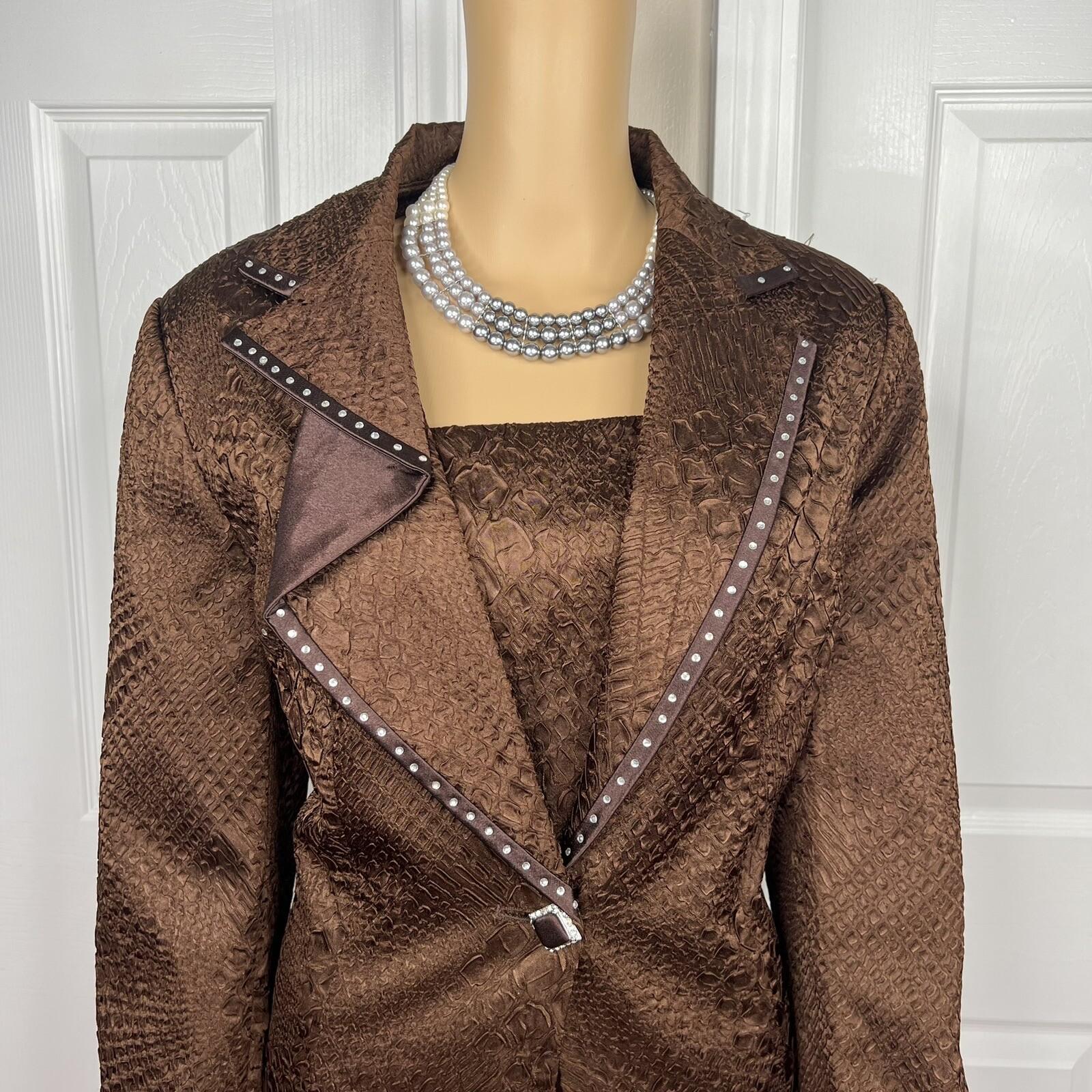 MARK Women 2PC Brown Polyester Beaded Lined Cocktail Skirt Suit Size 10