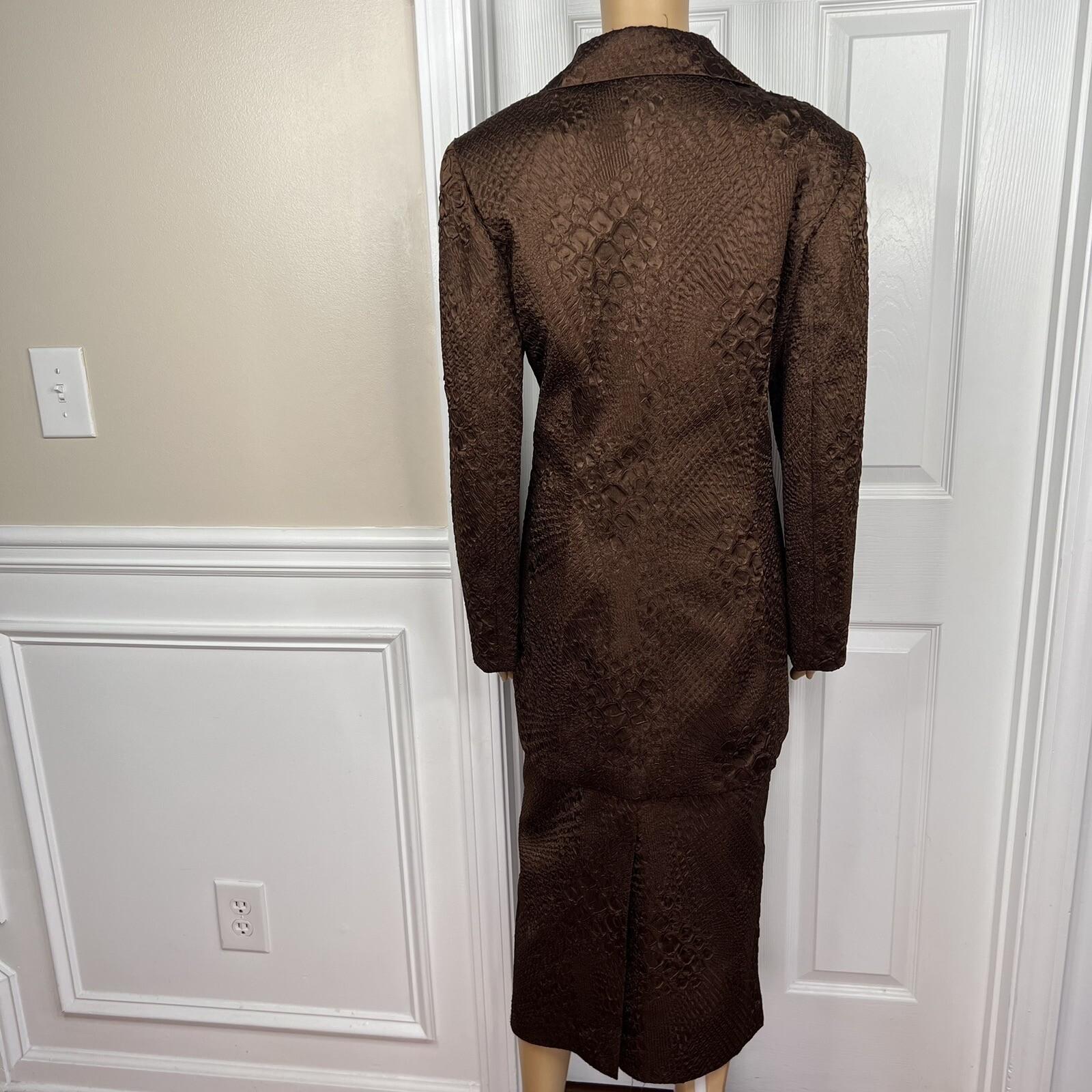 MARK Women 2PC Brown Polyester Beaded Lined Cocktail Skirt Suit Size 10