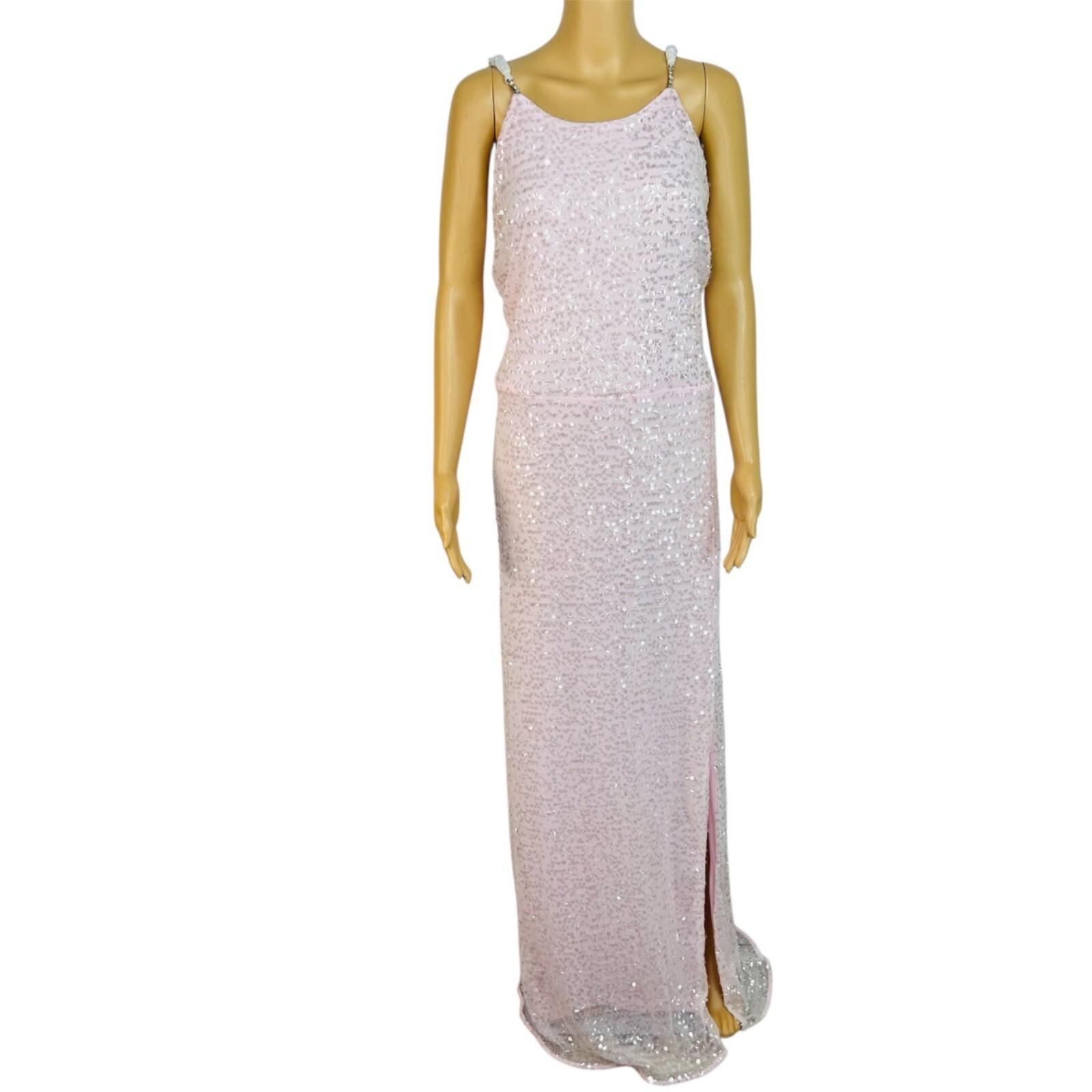 Eloquii Sequin Maxi Gown Size 26 Pink Ruched with Slit Stretch Party cocktail