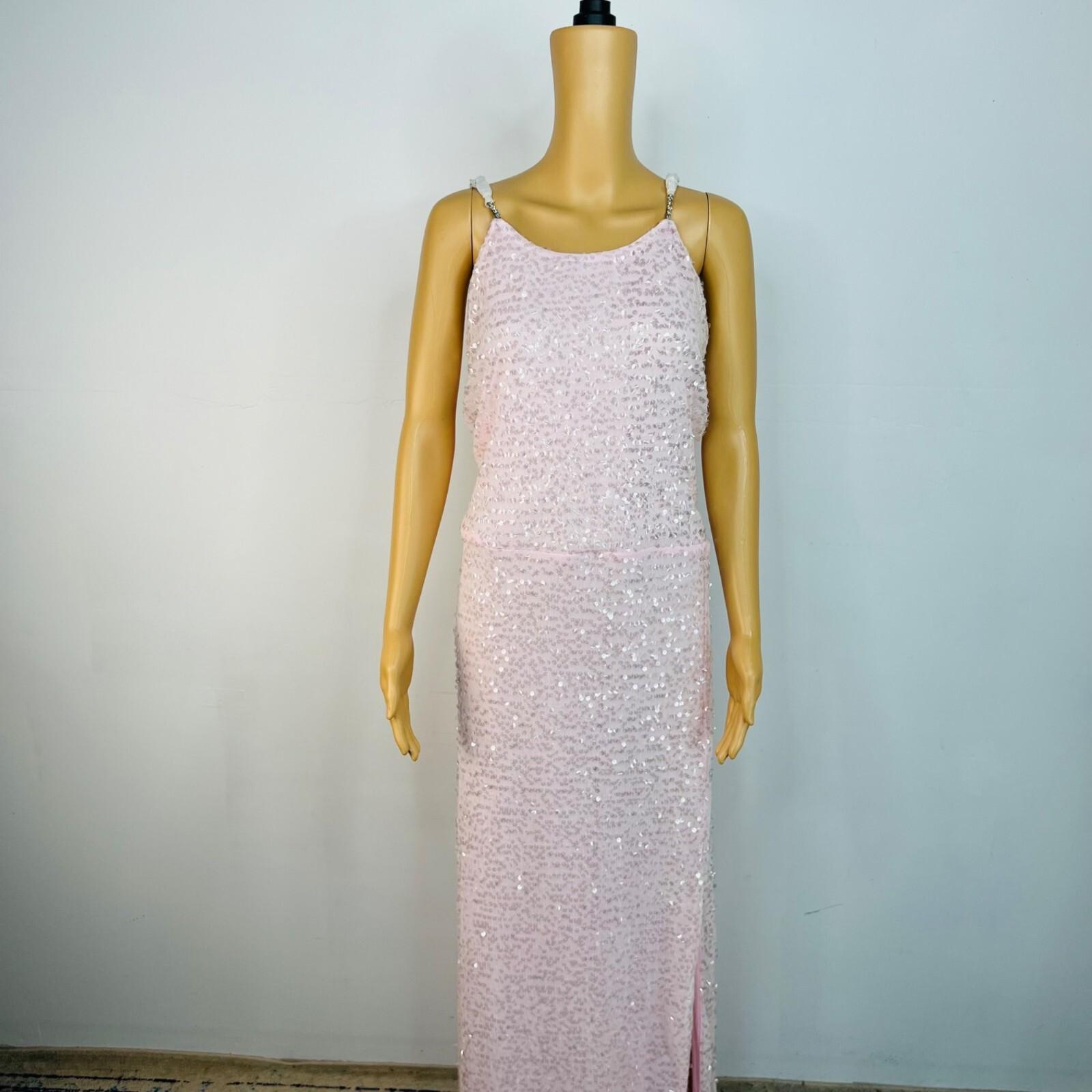 Eloquii Sequin Maxi Gown Size 26 Pink Ruched with Slit Stretch Party cocktail