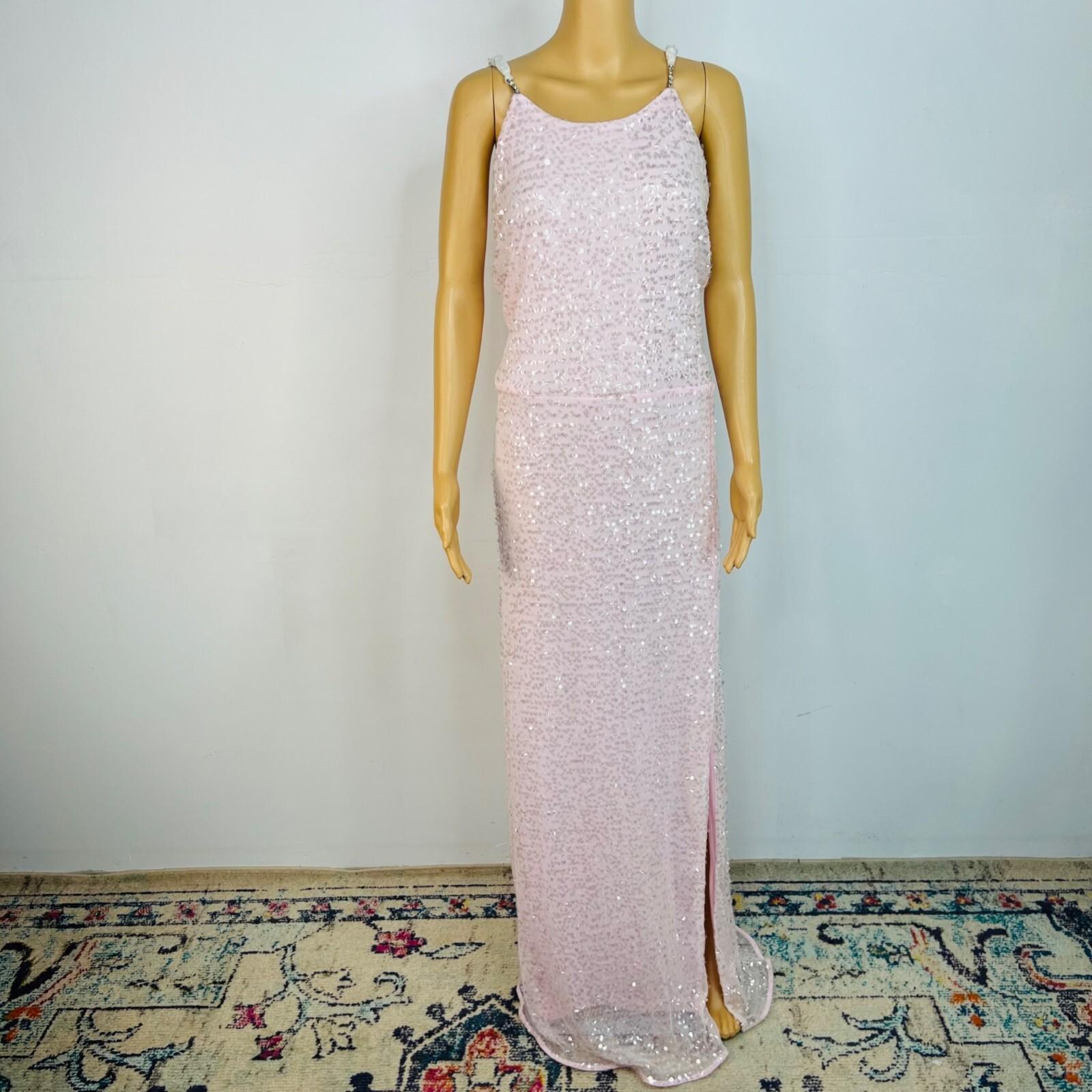 Eloquii Sequin Maxi Gown Size 26 Pink Ruched with Slit Stretch Party cocktail