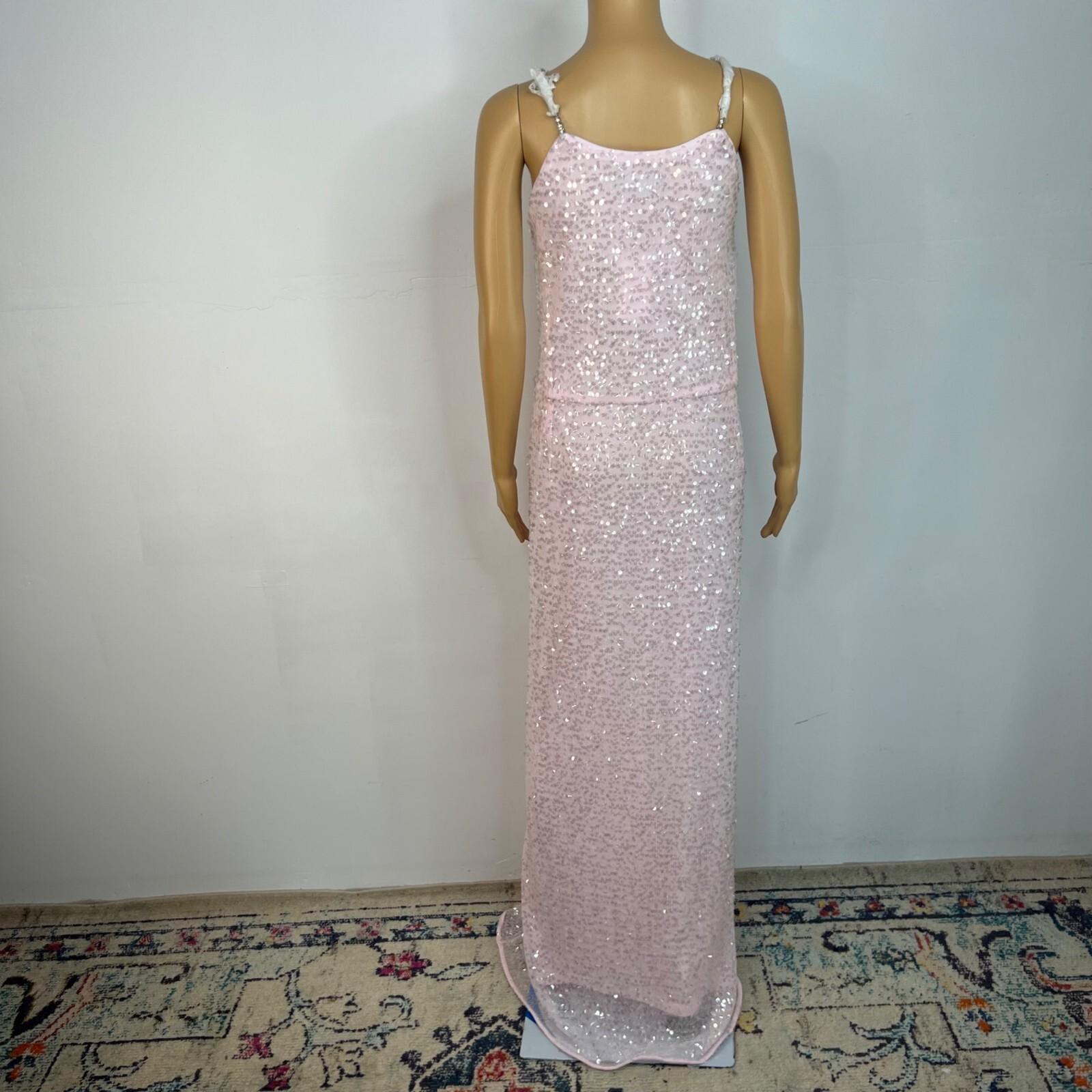 Eloquii Sequin Maxi Gown Size 26 Pink Ruched with Slit Stretch Party cocktail