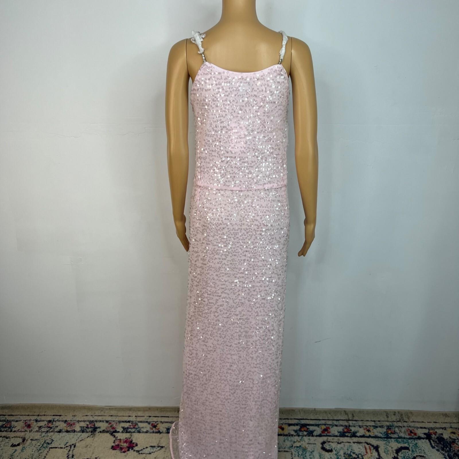 Eloquii Sequin Maxi Gown Size 26 Pink Ruched with Slit Stretch Party cocktail