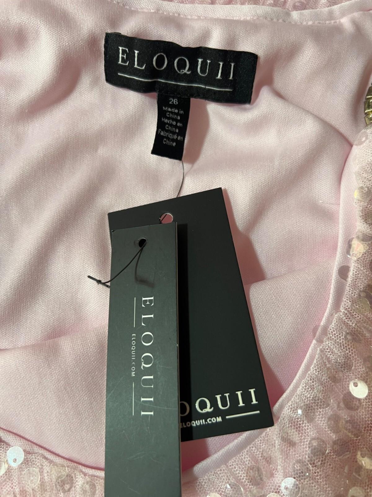 Eloquii Sequin Maxi Gown Size 26 Pink Ruched with Slit Stretch Party cocktail