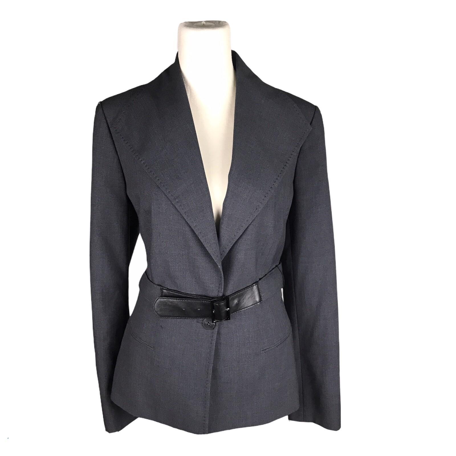 CALVIN KLEIN Women Gray Single Breasted Polyester Blend Belted Blazer Size 8