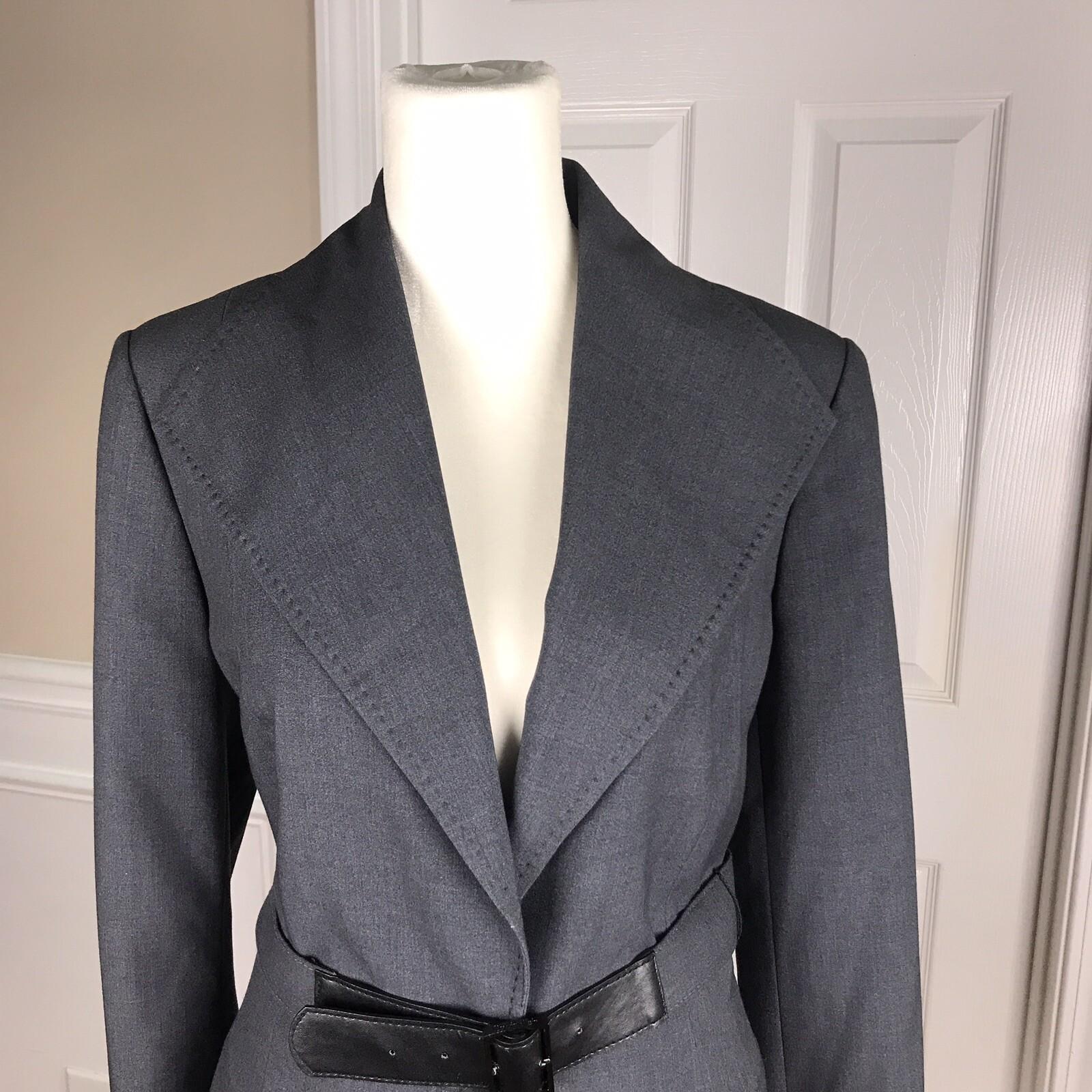 CALVIN KLEIN Women Gray Single Breasted Polyester Blend Belted Blazer Size 8