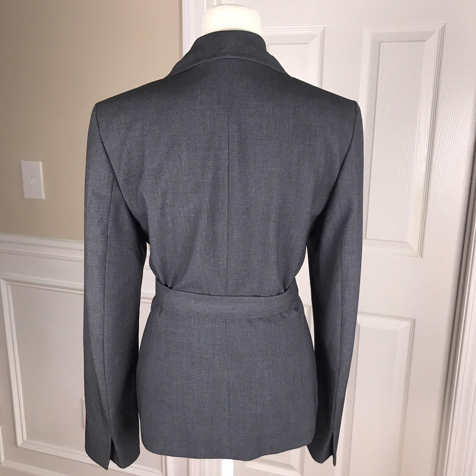CALVIN KLEIN Women Gray Single Breasted Polyester Blend Belted Blazer Size 8